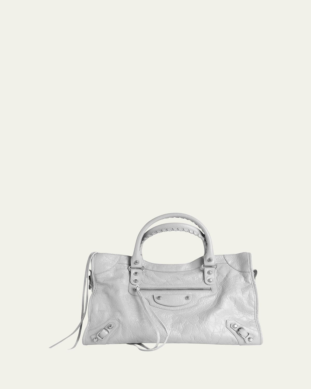 Balenciaga Structured Grey Leather Handbag With Dual Handles In Gray