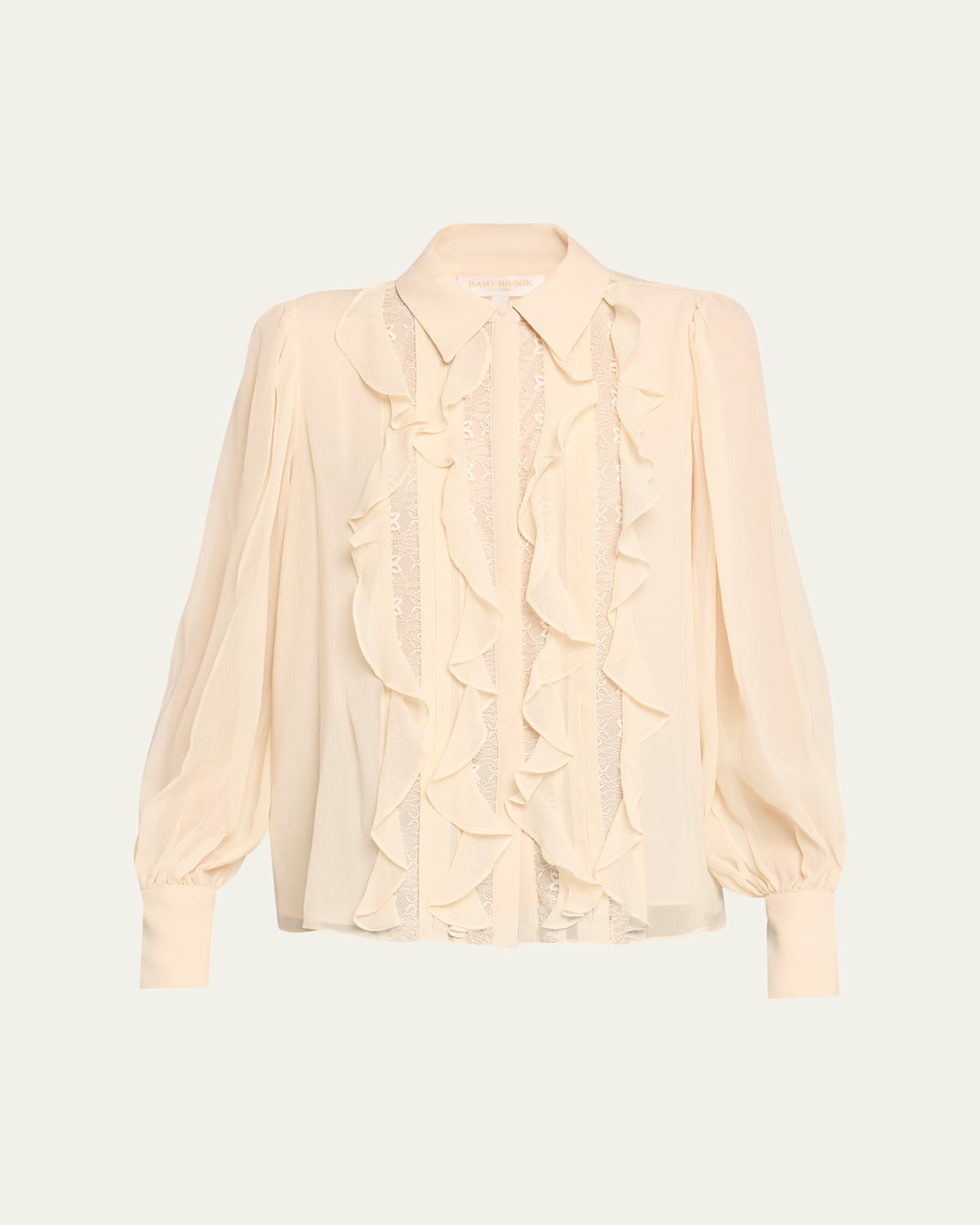 Ramy Brook Claire Silk Chiffon Ruffle Button-front Blouse In White