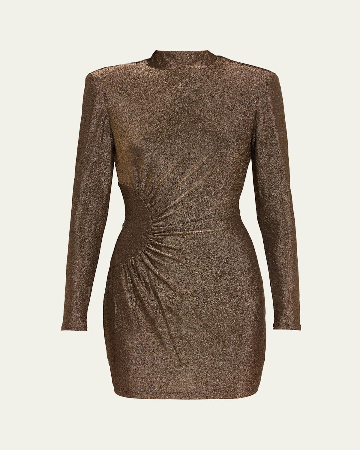 Ramy Brook Amarylis Metallic Long-sleeve Mini Dress In Brown