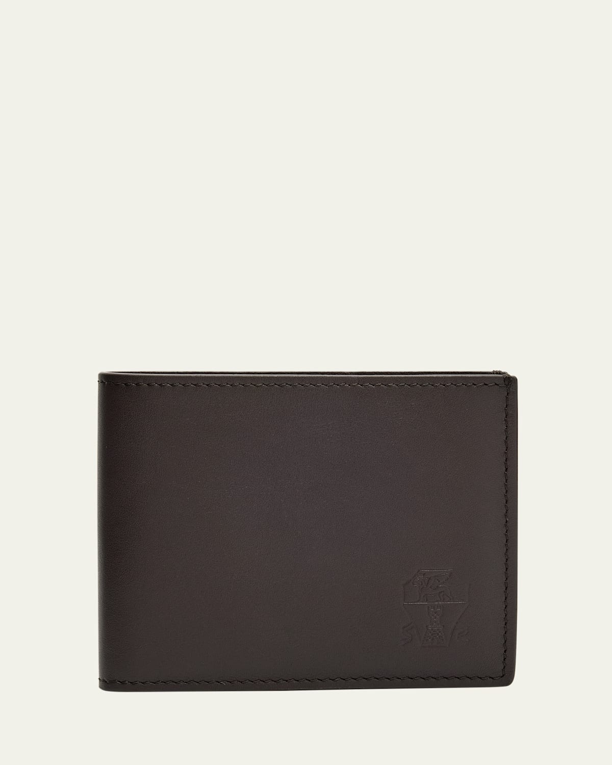 Brunello Cucinelli Men's Leather Debossed-logo Bifold Wallet In Brown
