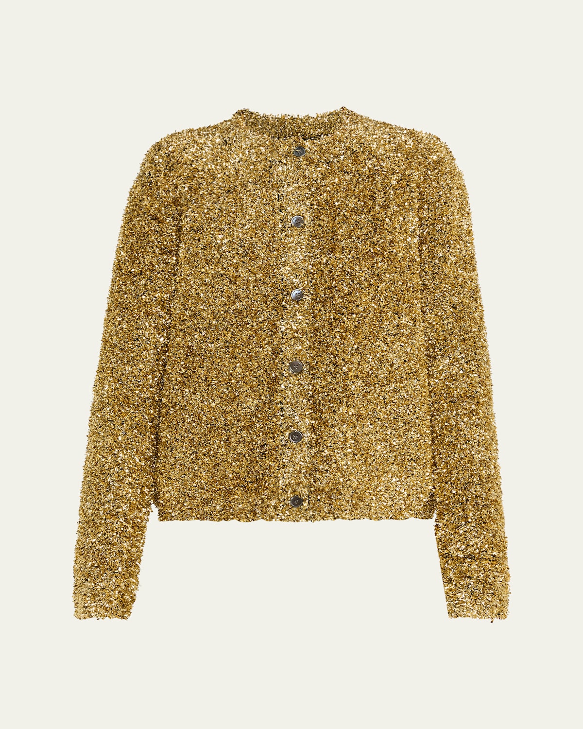 Zankov Sydney Textured Metallic Crewneck Cardigan In Gold