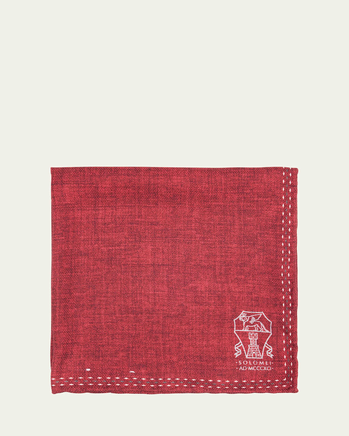 Brunello Cucinelli Men's Silk Logo Emblem Pocket Square In Red