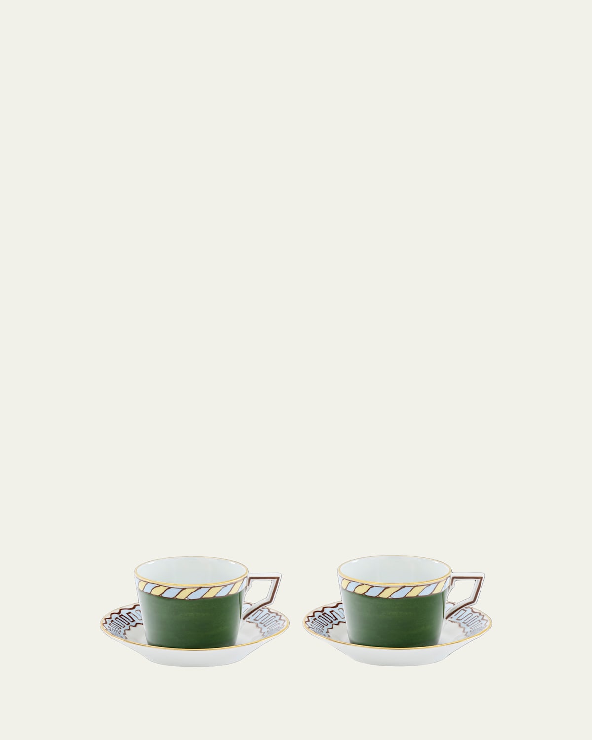 Ginori 1735 Il Viaggio Di Nettuno Luna 7.4 Oz. Teacups & Saucers, Set Of 2 In Multi
