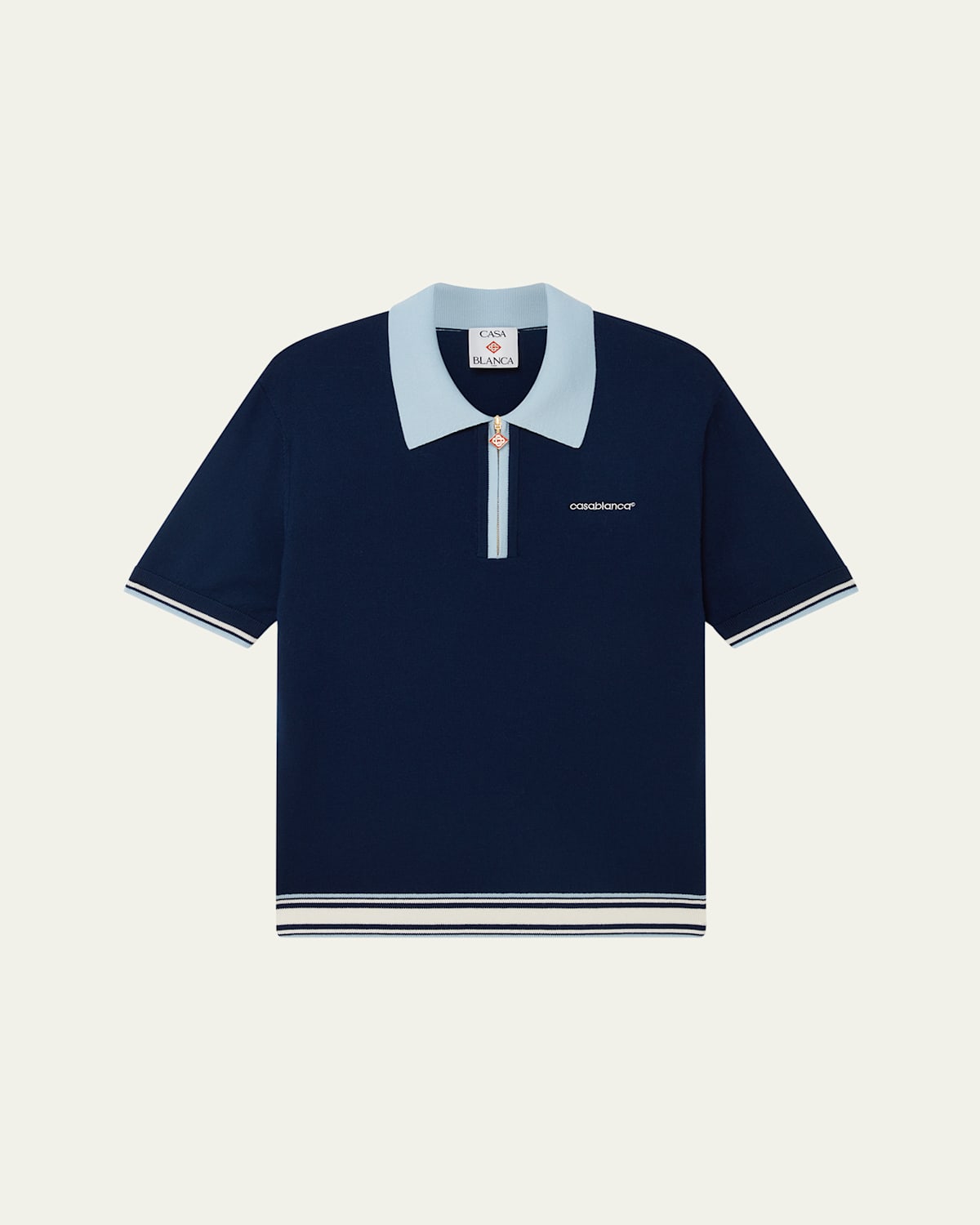 Men's Wool Knit Monogram Quarter-Zip Polo Shirt