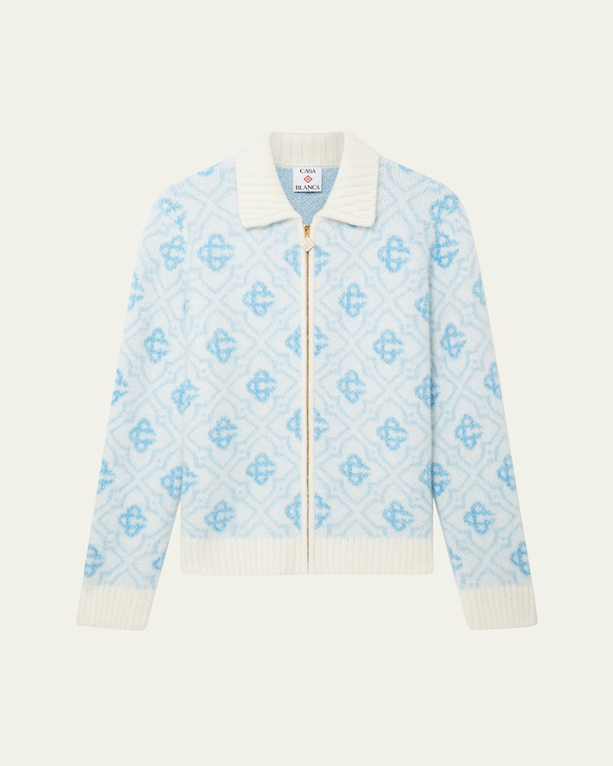 Casablanca Refined Wool Blend Sweatshirt With Classic Collar In Blue