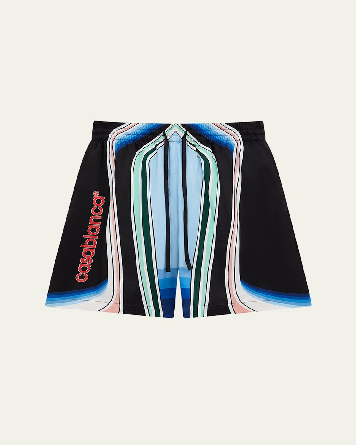 Casablanca Graphic Mountain Straight-leg Logo-print Silk-twill Drawstring Shorts In Multi