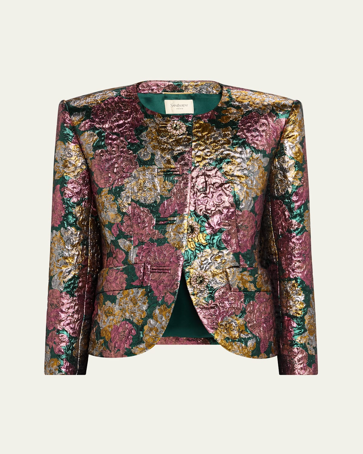Saint Laurent Floral Brocade Jacket In Green