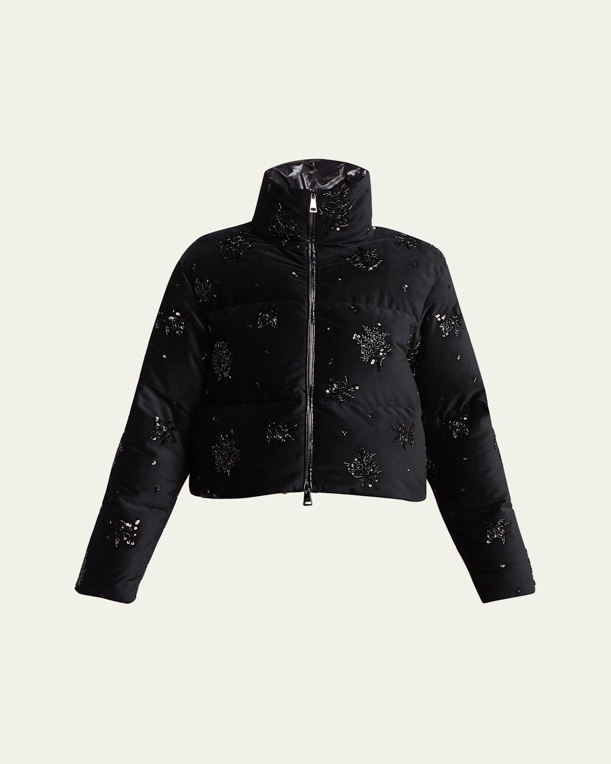 Moncler Nelles Embellished Down Puffer Jacket In Black