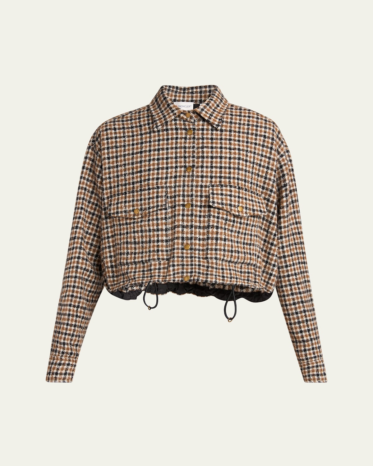 Moncler Houndstooth Wool Blend Blouson Jacket In Brown