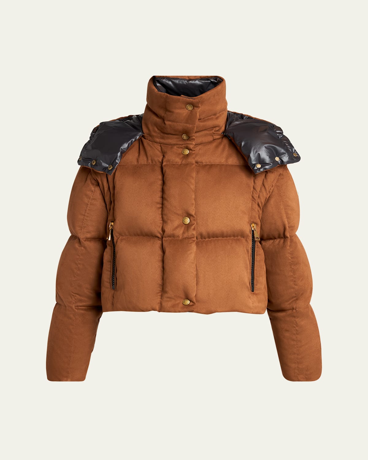 Moncler Paterne Convertible Short Down Jacket With Detachable Hood In Brown