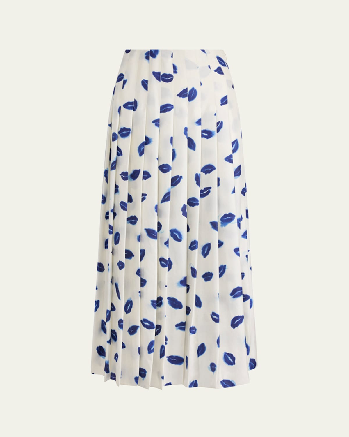 Monti Lip-Print Pleated Maxi Skirt