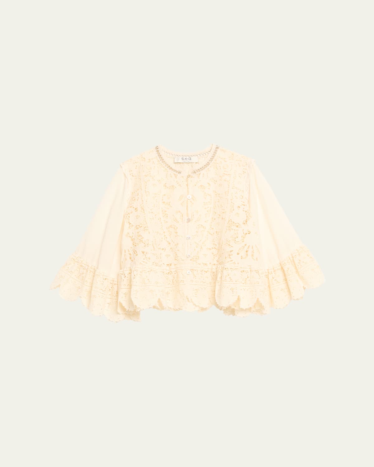 Sea Shanna Lace Three-quarter Sleeve Top In Neutral