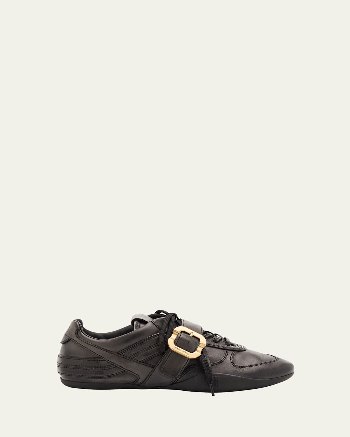 Miu Miu Allacciate Leather Buckle Low-top Sneakers In Black