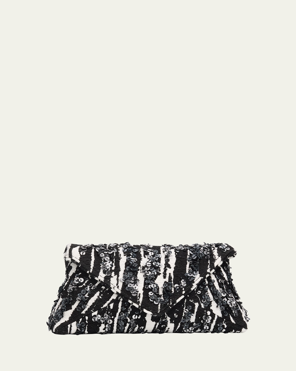 Dries Van Noten Two-tone Pleated Jacquard Clutch With Sequin Detail In Black