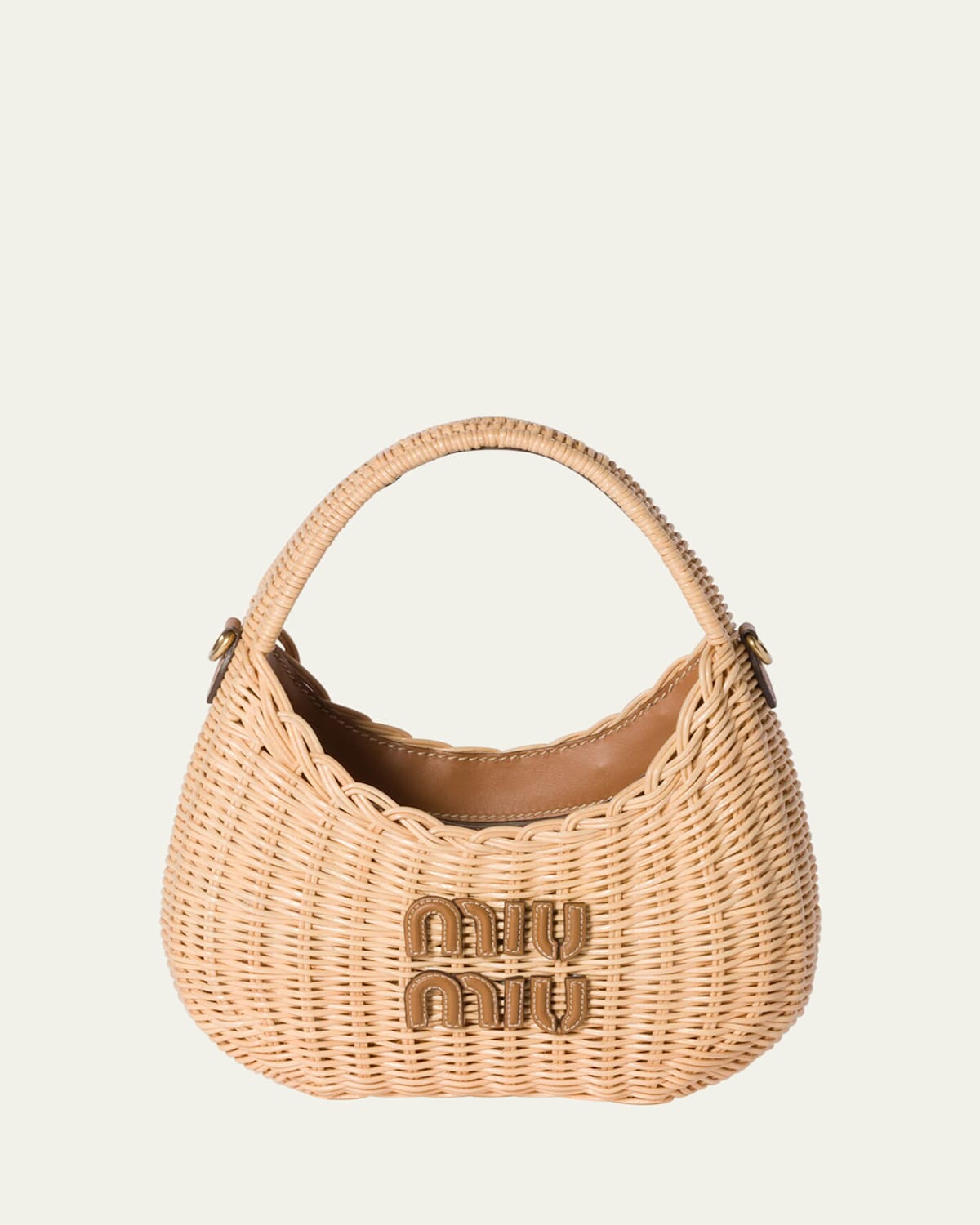 Miu Miu Wander Woven Rattan Top-handle Bag In Neutral