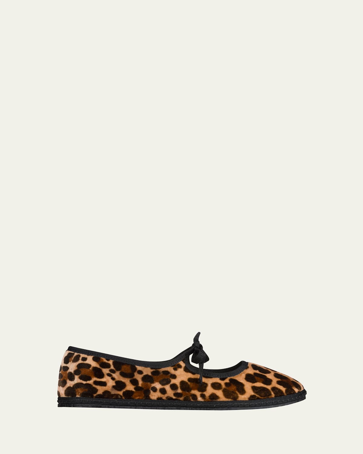 Leopard-Printed Canvas Mary Jane Ballerina Flats