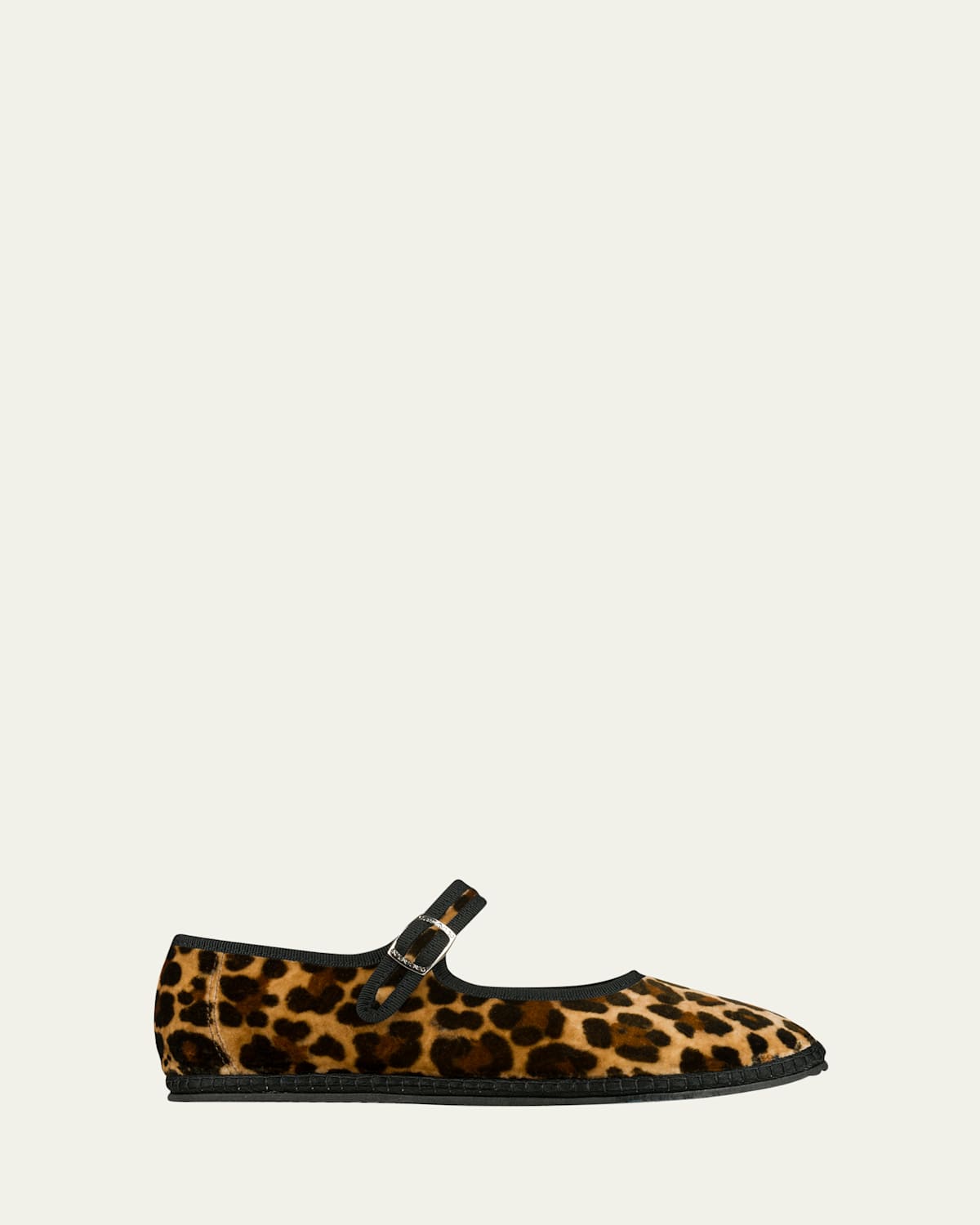 Leopard-Printed Canvas Mary Jane Ballerina Flats