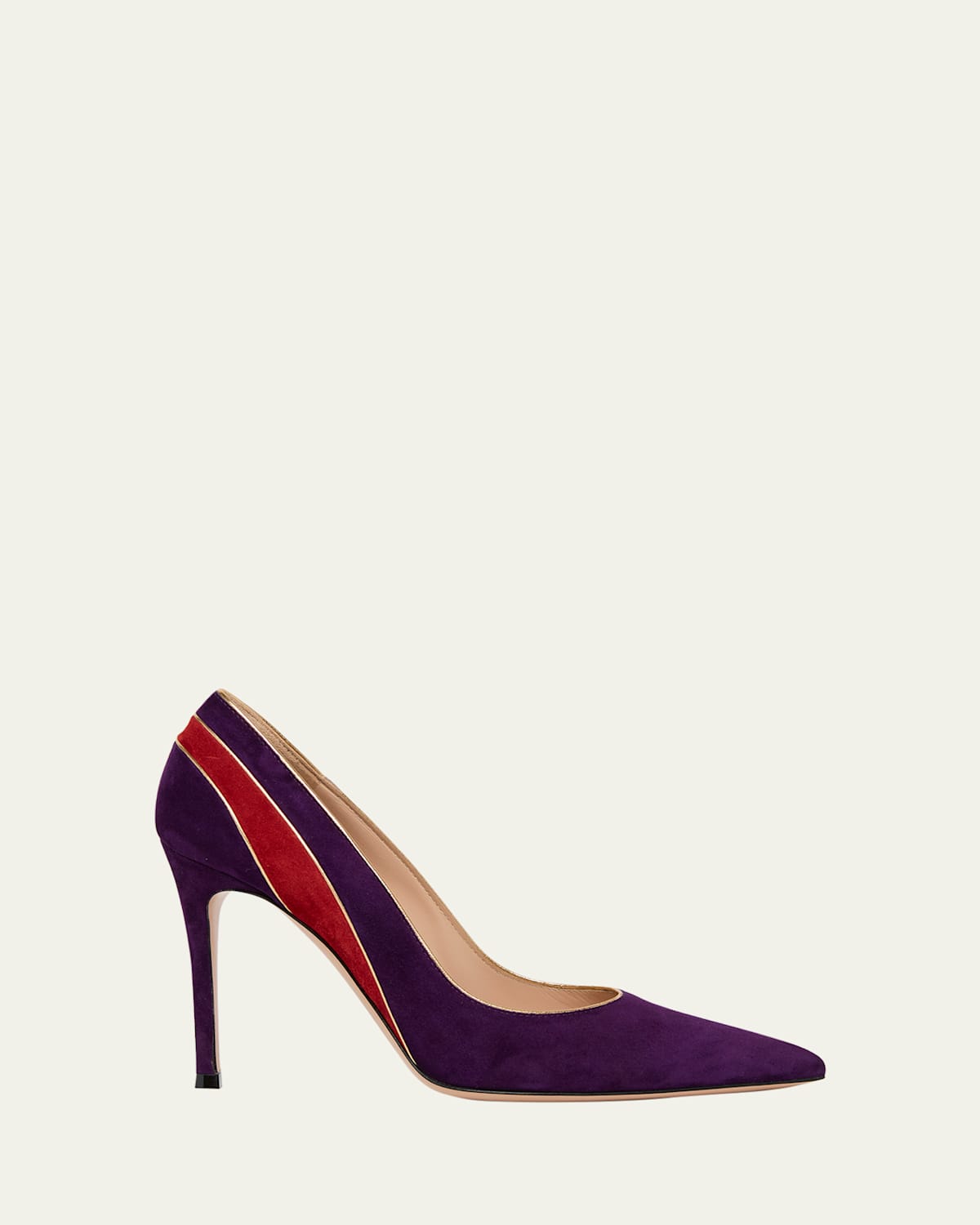 Gianvito Rossi Striped Suede Pointed-toe Pumps In Blue