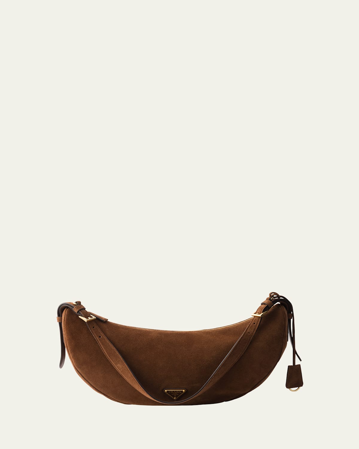 Prada Brown Suede Large Demi-lune Shoulder Bag