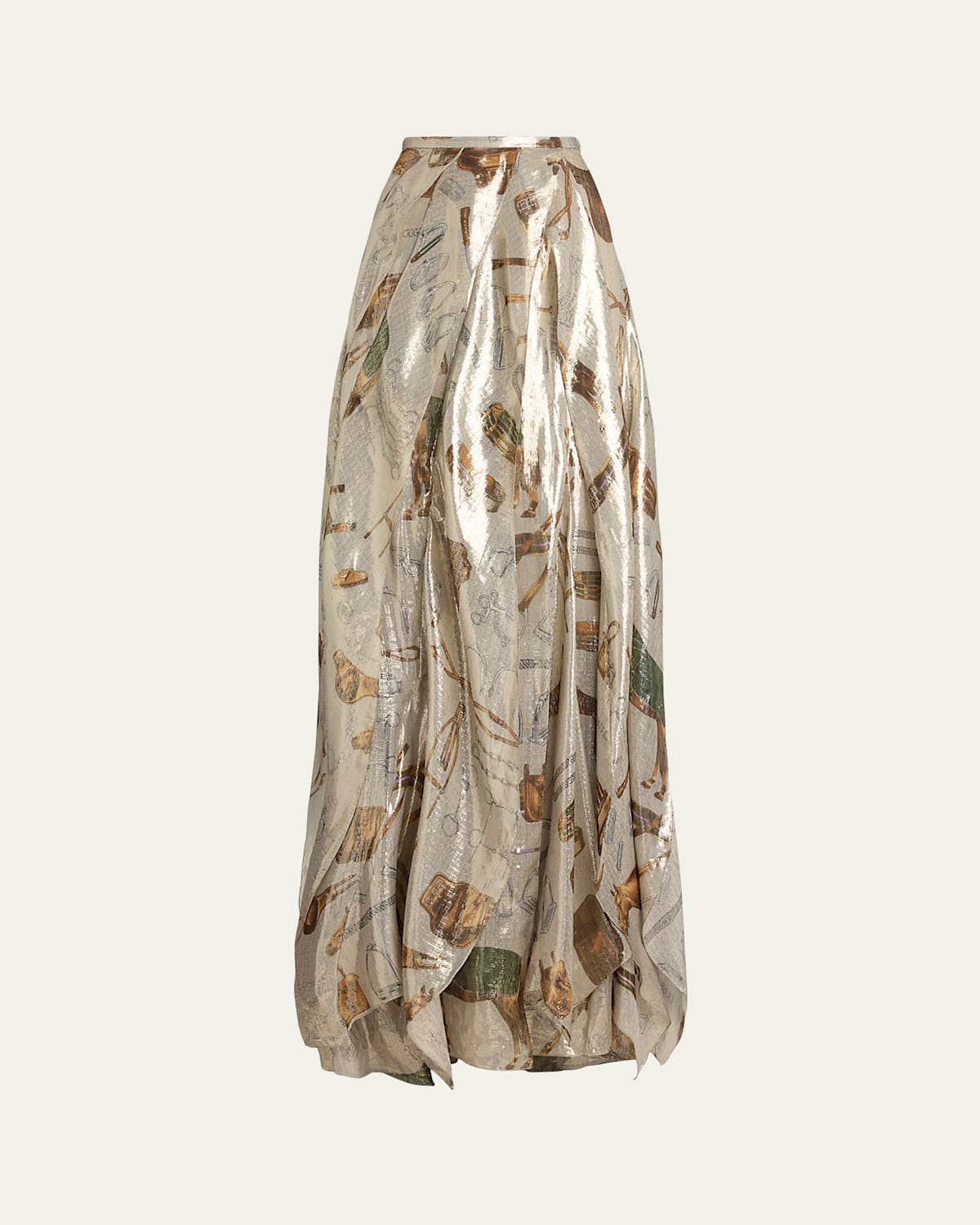 Ralph Lauren Patricia Equestrian-print Lamé Maxi Skirt In Silver