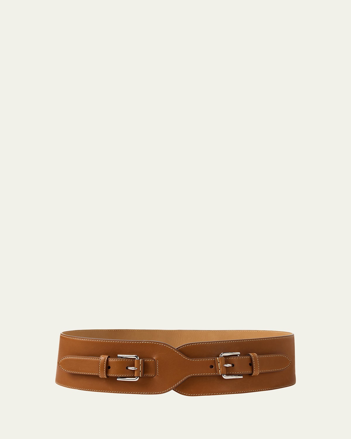 Ralph Lauren Double-buckle Calfskin Wide Waist Belt In Brown
