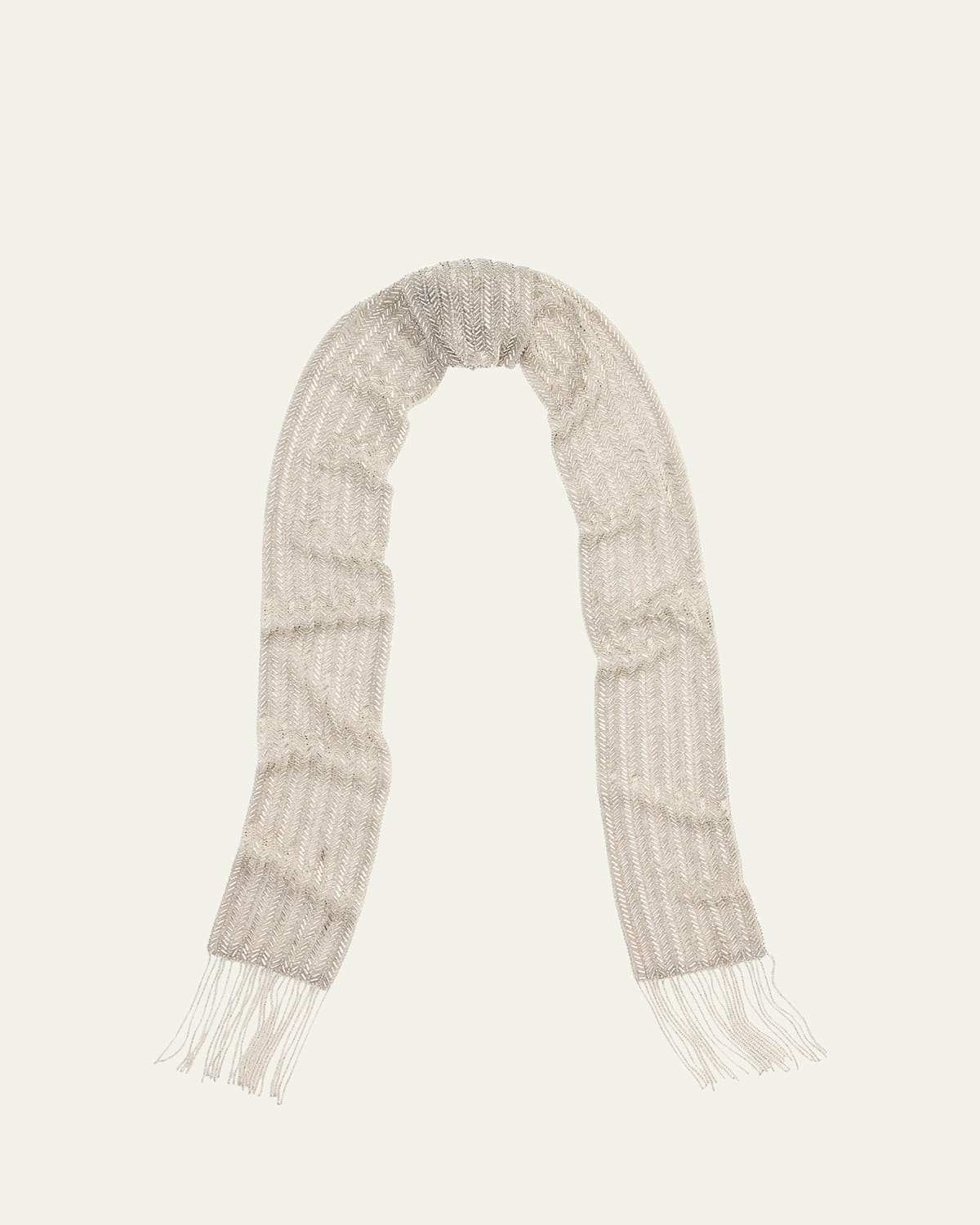 Ralph Lauren Beaded Fringe-trim Georgette Scarf In Metallic