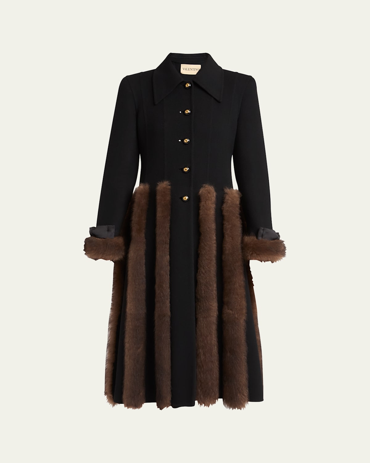 Valentino Sheep Shearling-trim Single-breasted Cashmere Coat In Black