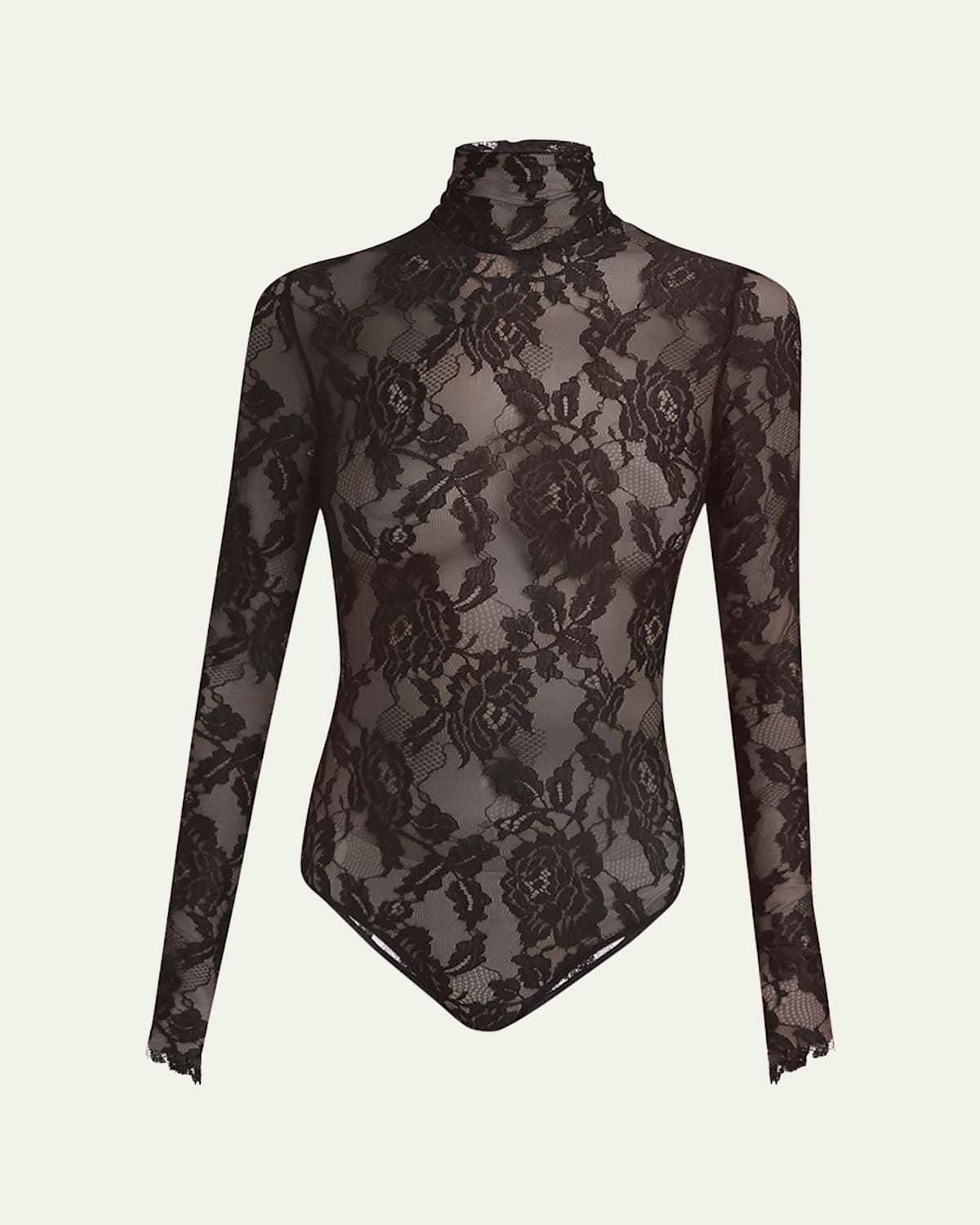 Valentino Turtleneck Long-sleeve Lace Bodysuit In Black