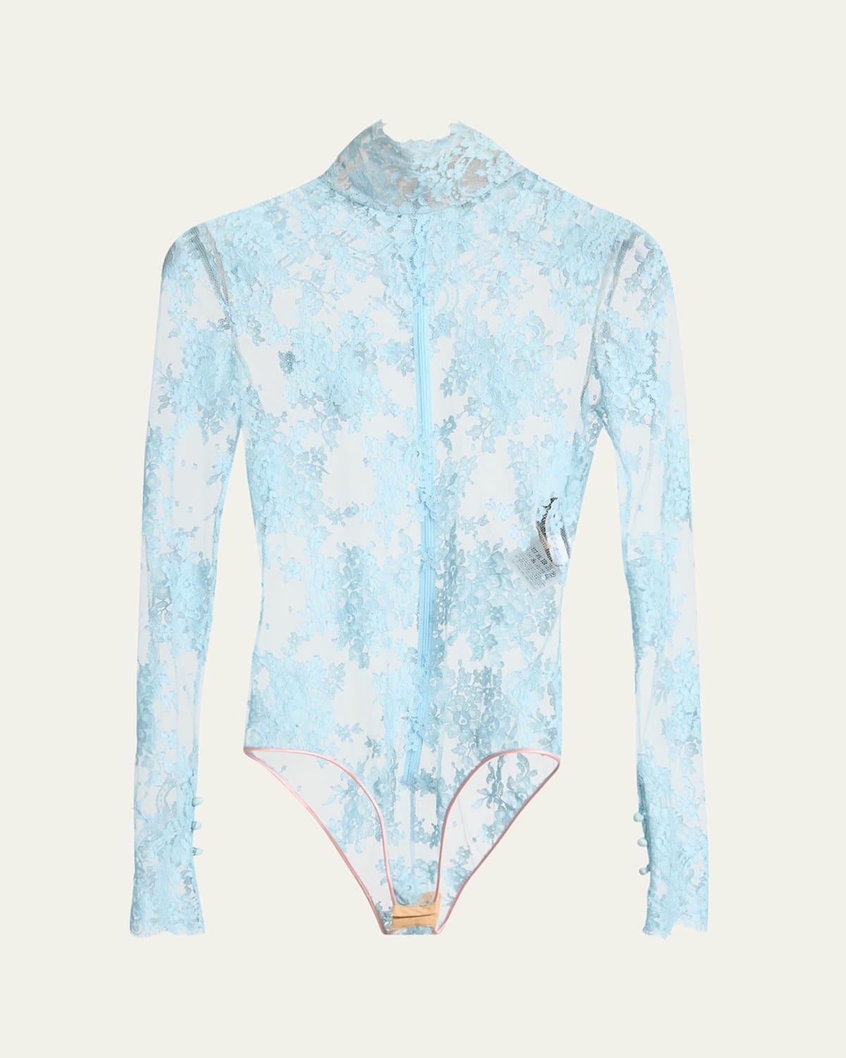 Valentino Turtleneck Long-sleeve Lace Bodysuit In Gray
