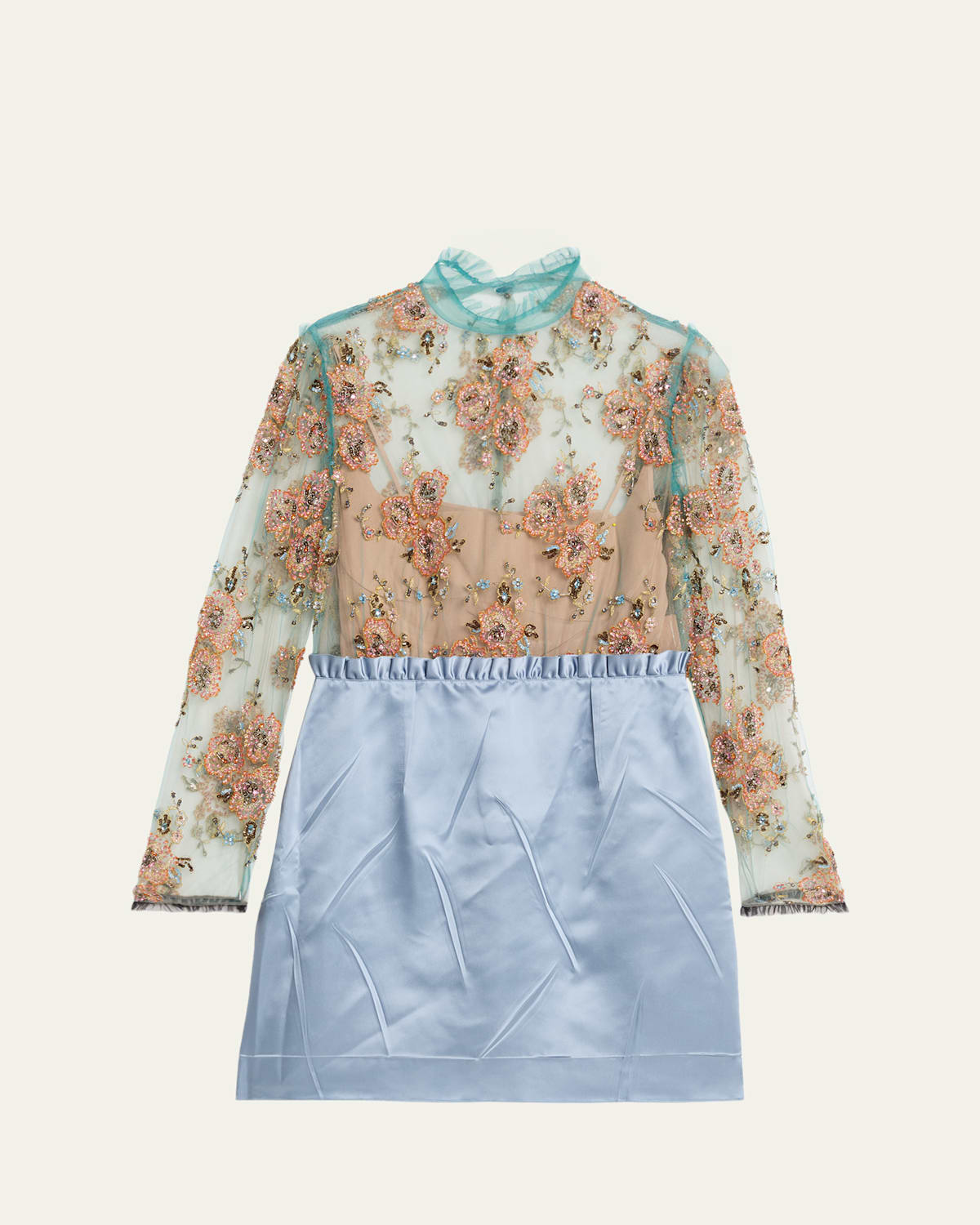 Valentino Crystal Embroidered Tulle And Satin Mini Dress In Blue