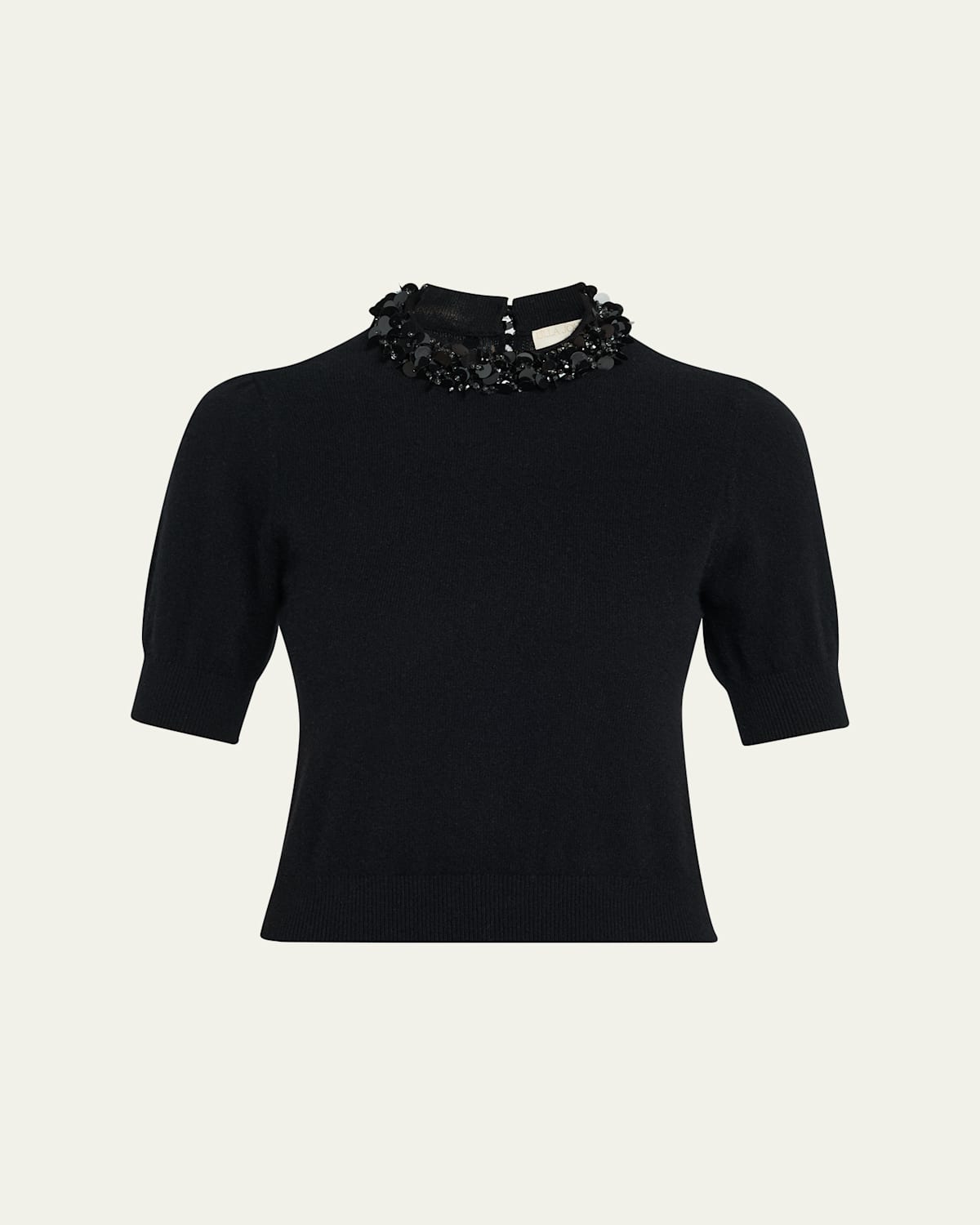 Ulla Johnson Liv Embroidered Short-sleeve Cashmere Sweater In Black
