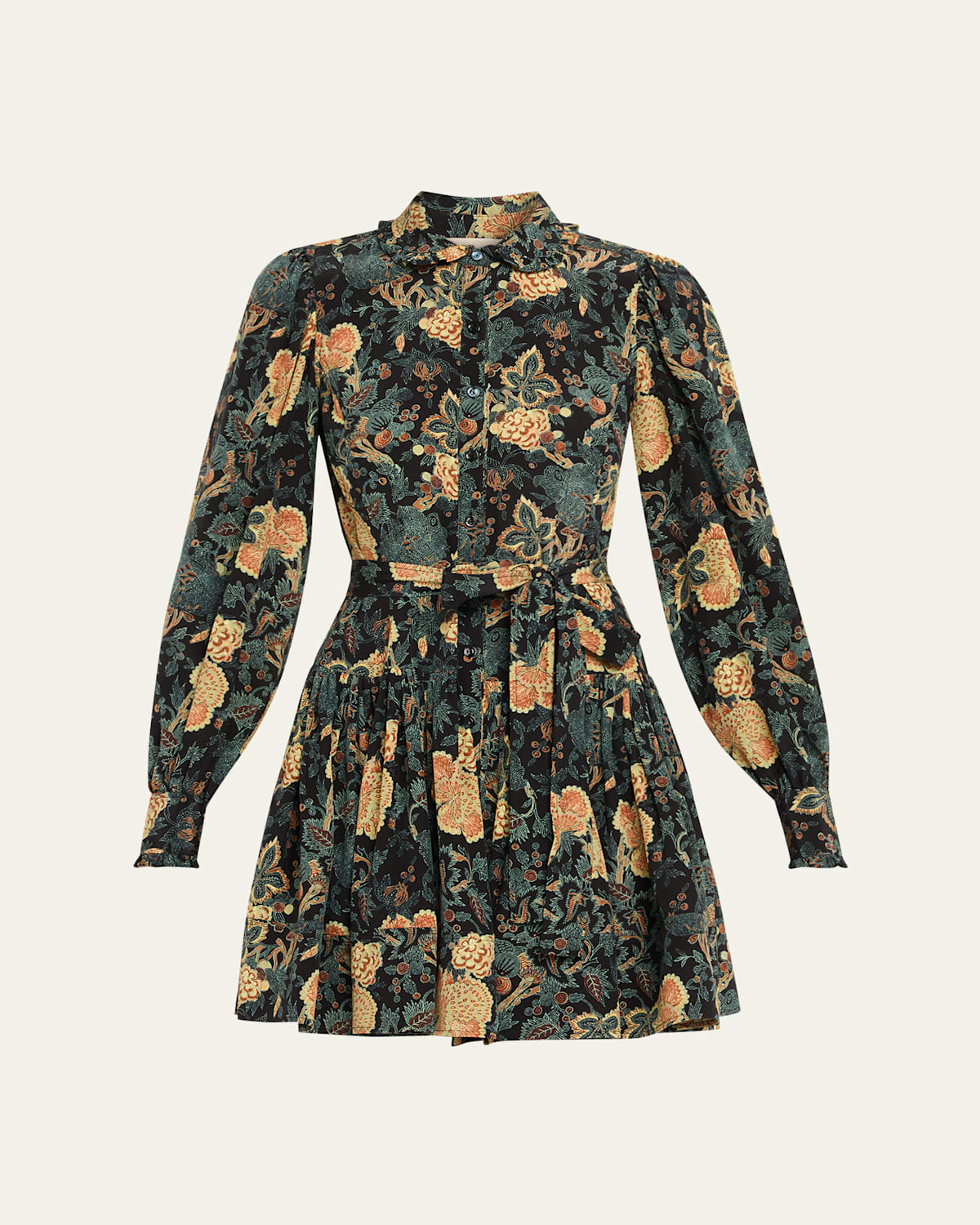 Ulla Johnson Simona Silk Long-sleeve Mini Shirtdress In Green