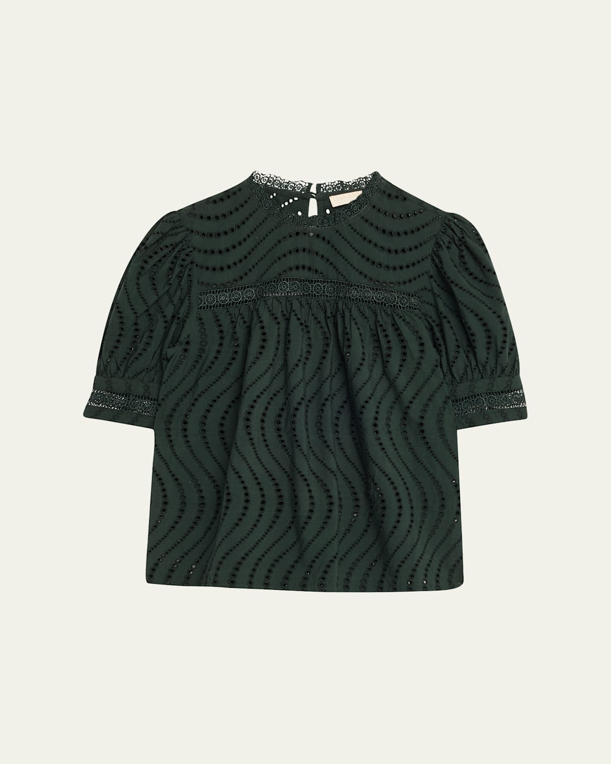 Ulla Johnson Virginia Lace Eyelet Short-sleeve Blouse In Green