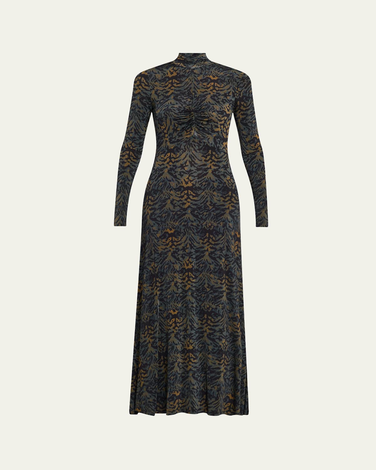 Ulla Johnson Koa Jersey Ruched Front Turtleneck Dress Desert Jasper