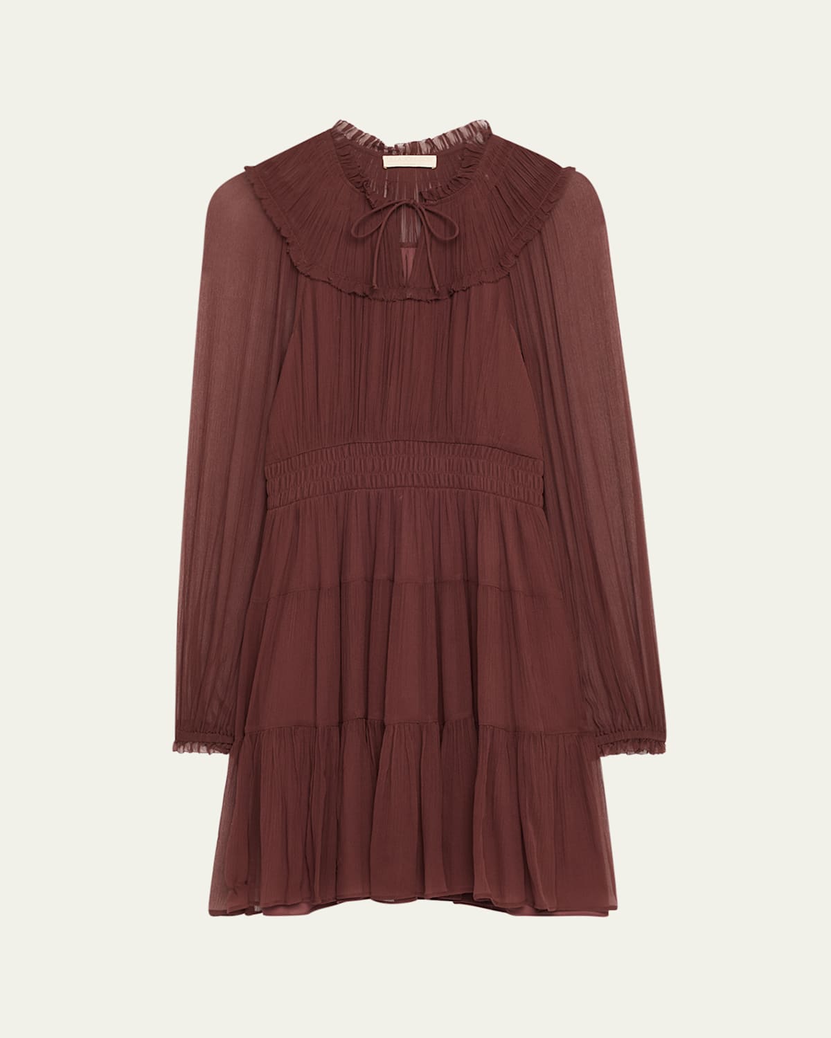 Ulla Johnson Ava Long-sleeve Tiered Silk Mini Dress In Brown
