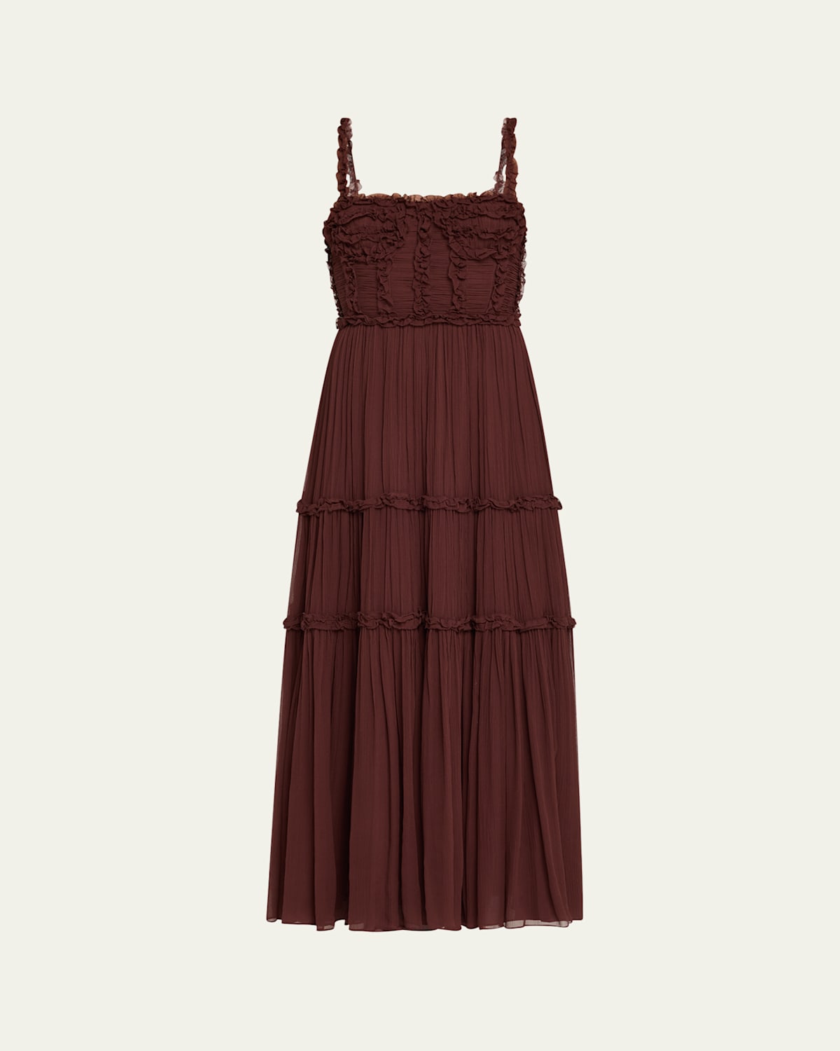 Ulla Johnson Talitha Smocked Sleeveless Silk Midi Dress In Red