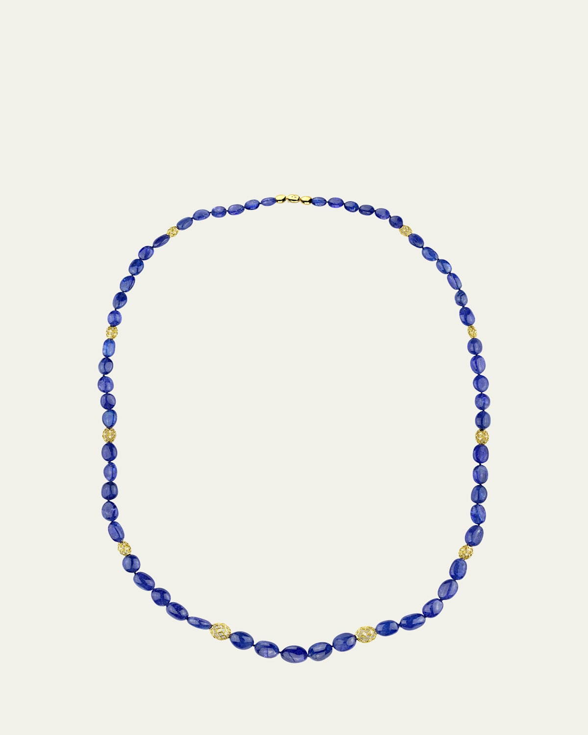 18K Yellow Gold Tanzanite Pebble Necklace with Diamond Sprinkles, 38"L