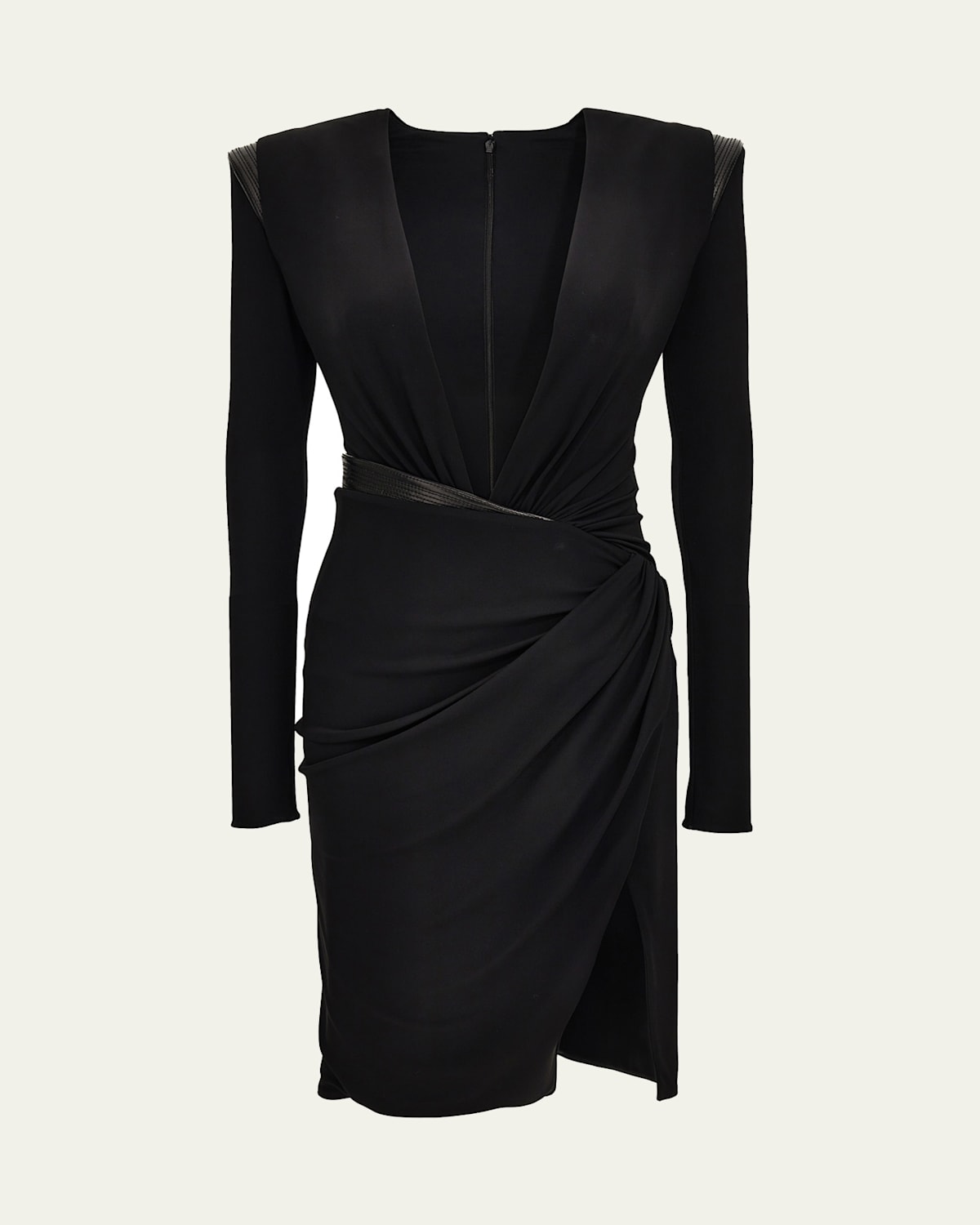 Versace Draped Long Sleeve Dress With Shoulder Pads In Black