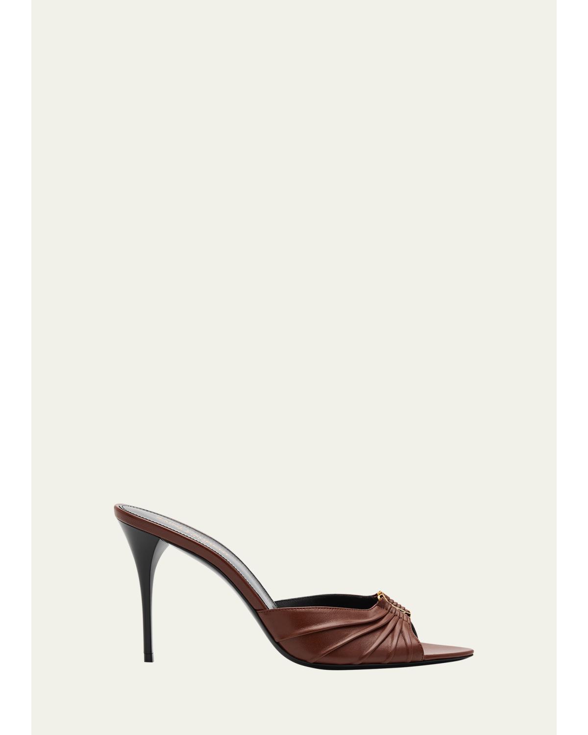 Babylone Ysl Ruched Leather Mule Sandals