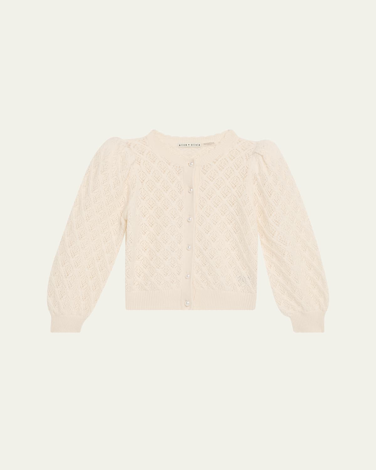 Alice And Olivia Doris Cashmere-blend Puff-sleeve Cardigan In Neutral