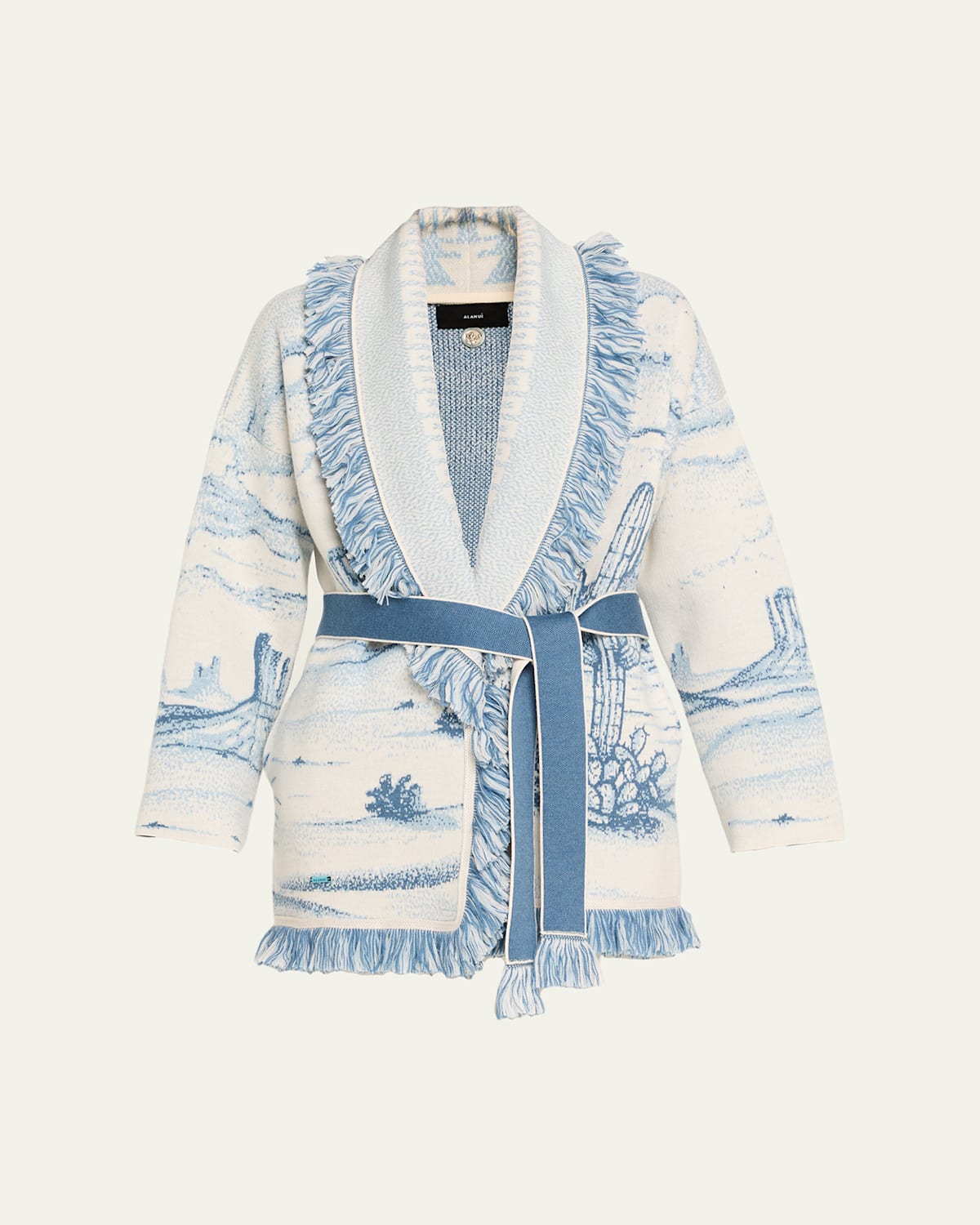 Alanui Fringed Cardigan Silent Rider In Blue