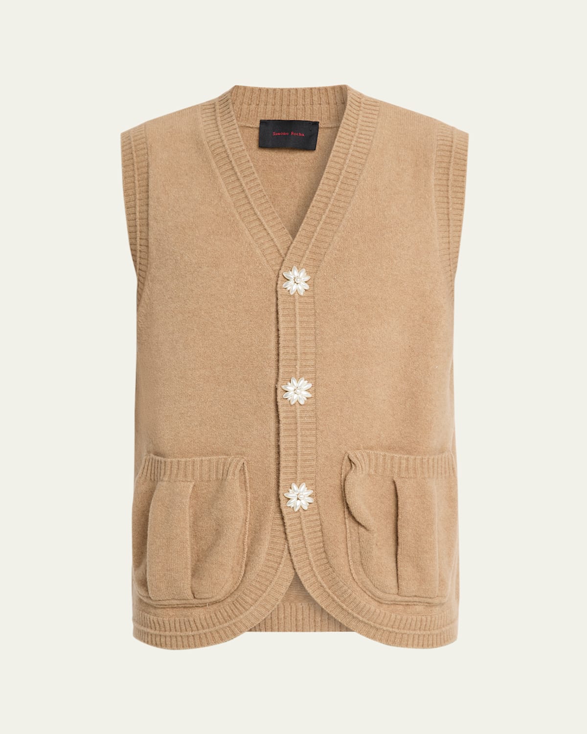 Simone Rocha Faux Pearl-embellished Wool-blend Vest In Brown