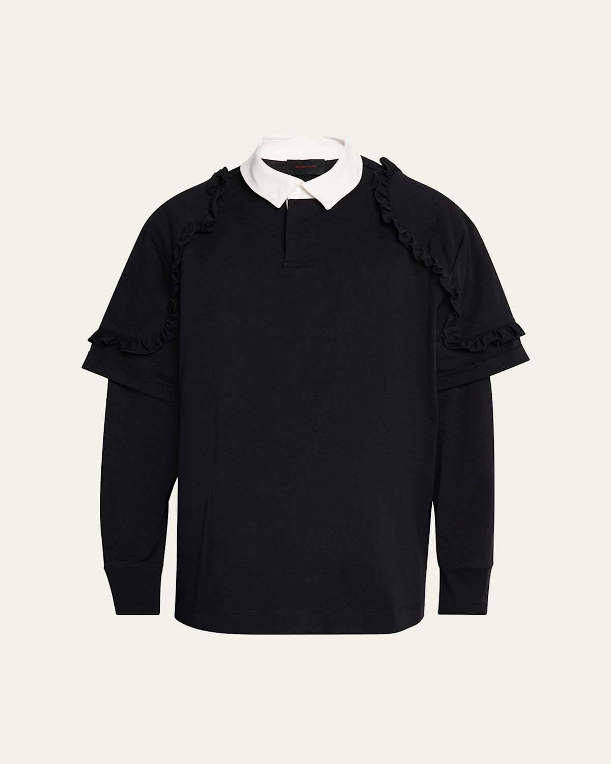 Simone Rocha Men's Heavy Jersey Double-layer Embroidered Rugby Shirt In Black