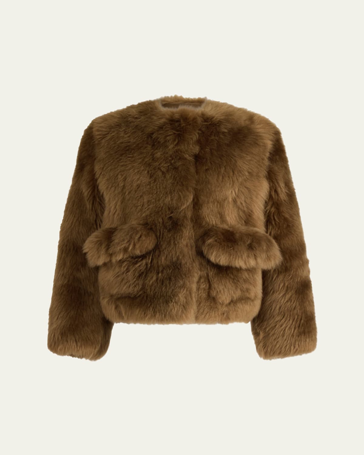 Altuzarra Maury Lamb Shearling Collarless Coat In Brown