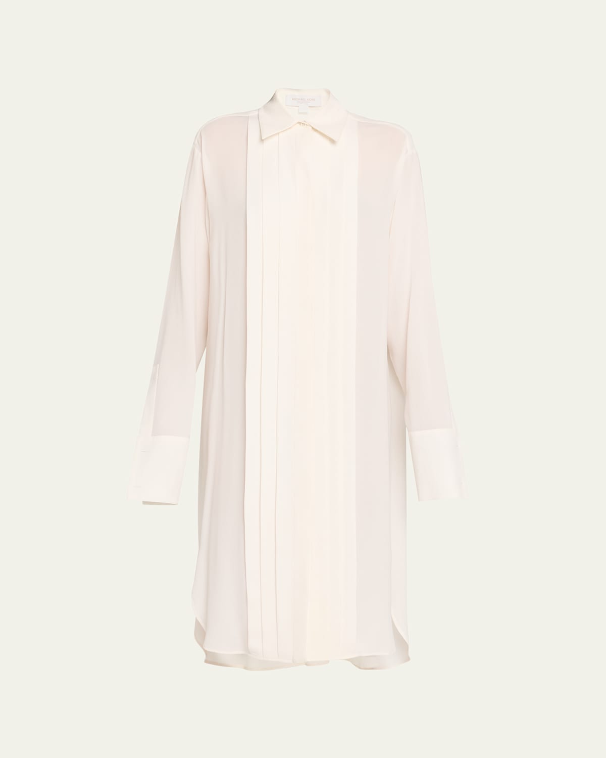 Michael Kors Pleated Placket Silk Georgette Midi Shirtdress In Multi
