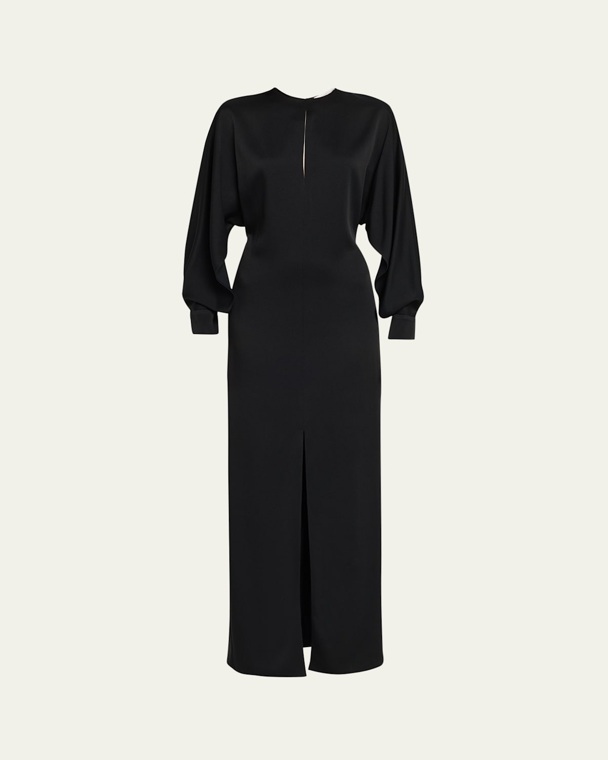 Michael Kors Collection Split Long Sleeve Satin Gown In Black