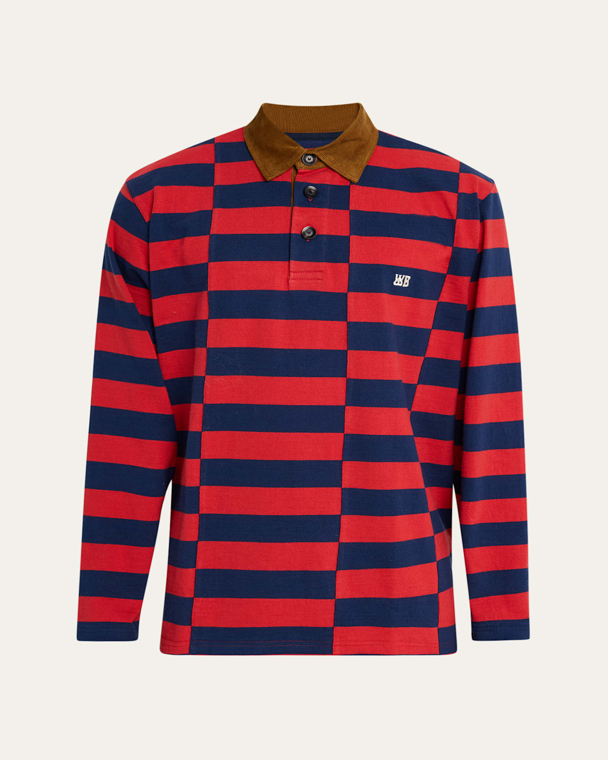 Wales Bonner Men's Cotton Stripe Corduroy-collar Rugby Shirt In Multi