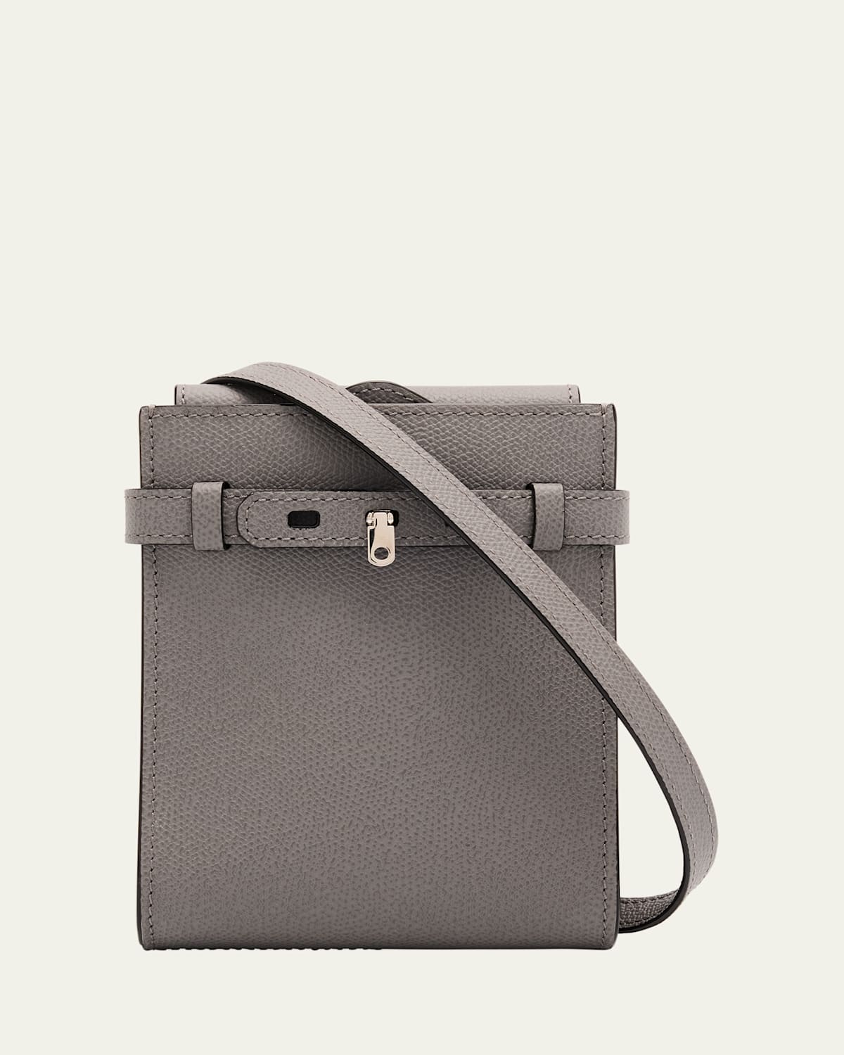 Valextra Men's Brera B-tracollina Slim Crossbody Bag In Gray