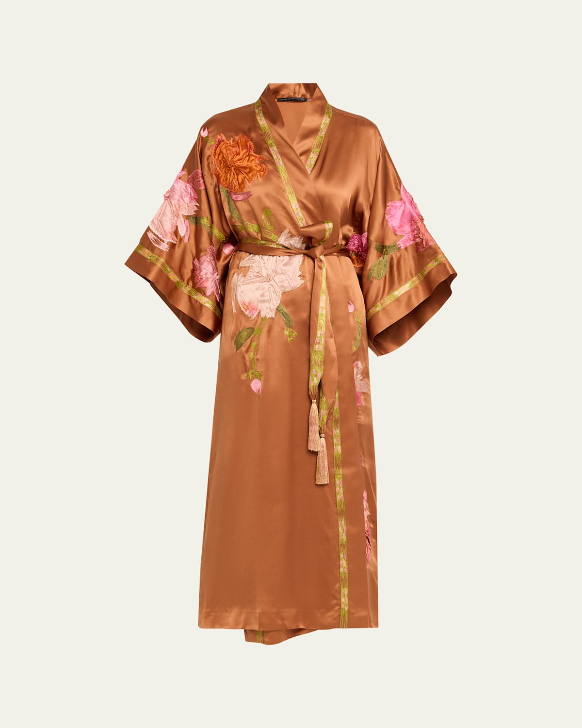 Josie Natori Couture Brushstroke Embroidered Silk Robe In Multi