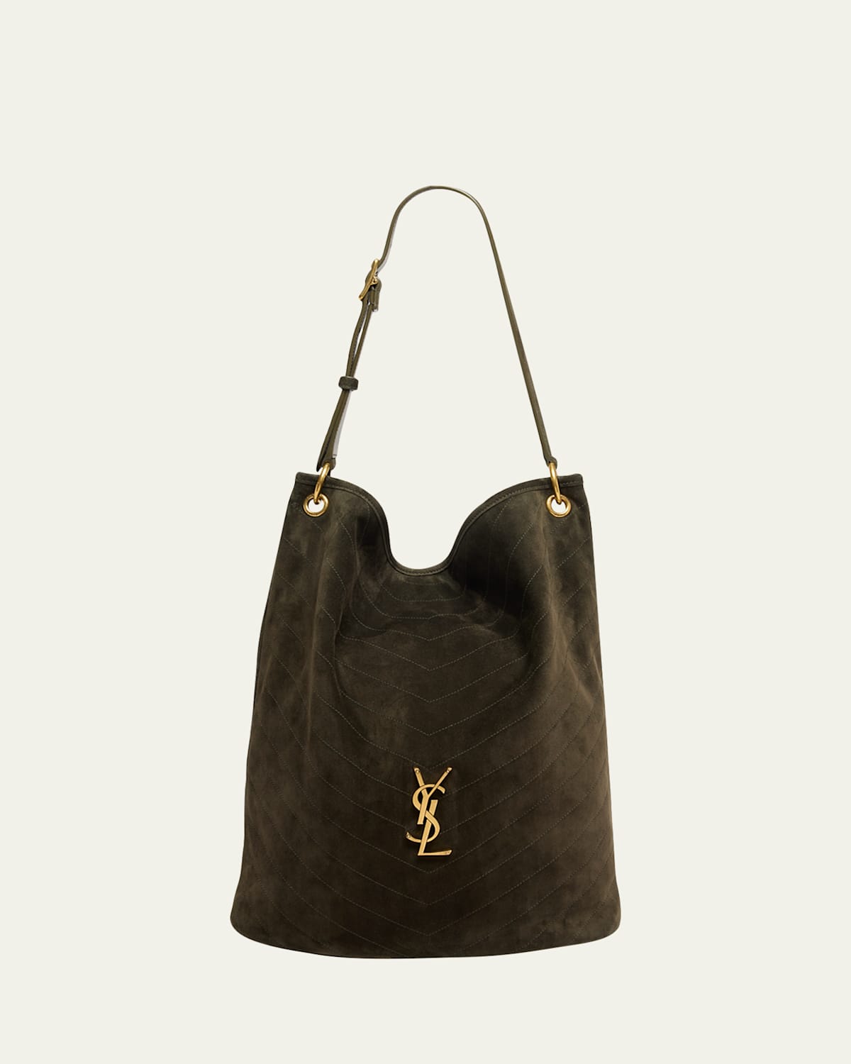 Saint Laurent Niki Ysl Bucket Bag In Quilted Suede In Brown